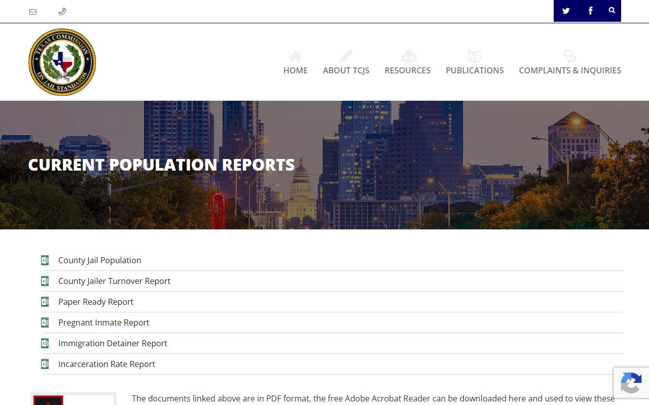 TCJS population reports page for Red River County inmate population figures